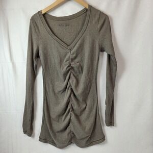 V Tee Shop women's long sleeve ribbed vneck y2k bella brown large
